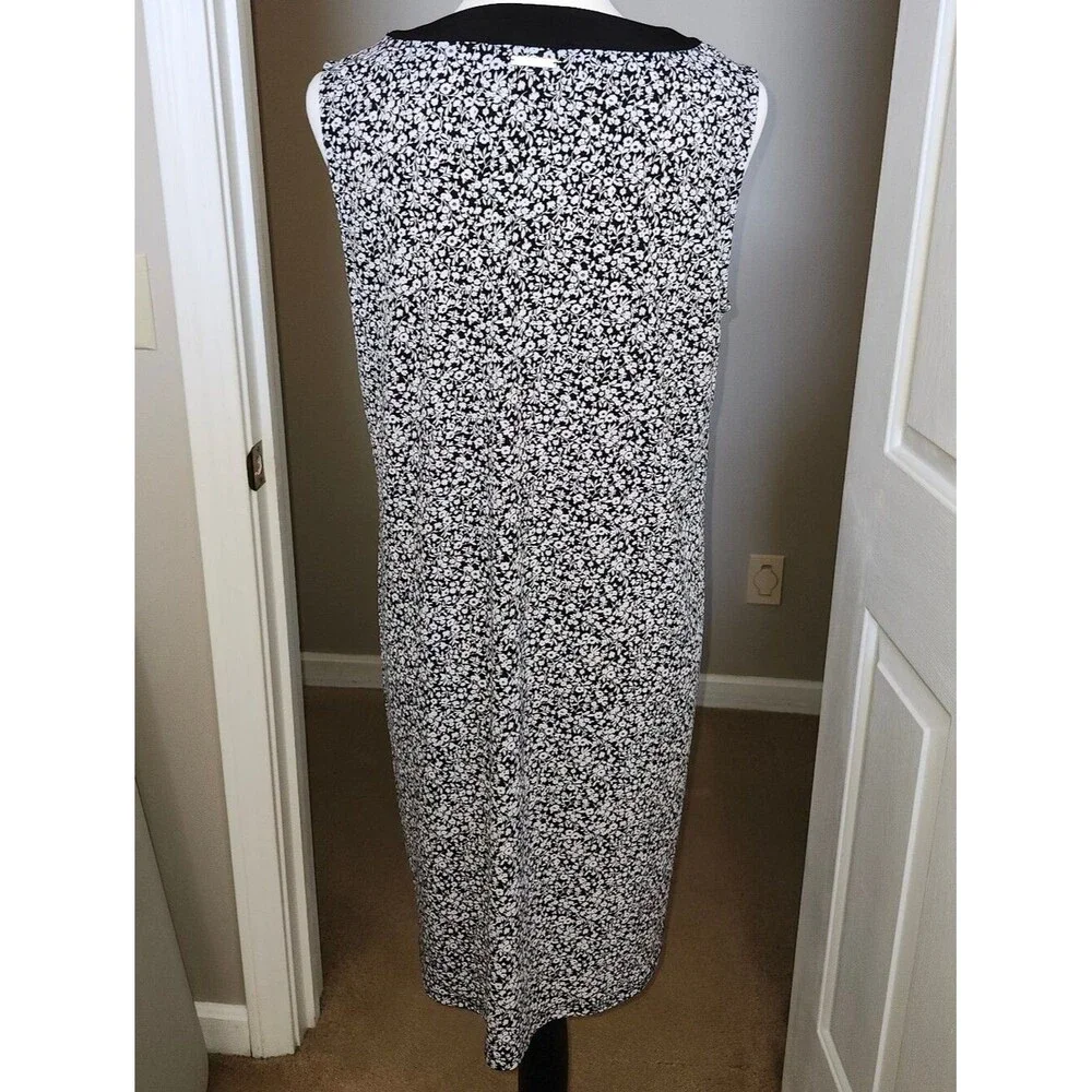Michael Kors Black & White Floral Sleeveless Mini Dress, Lace Up Yoke, L